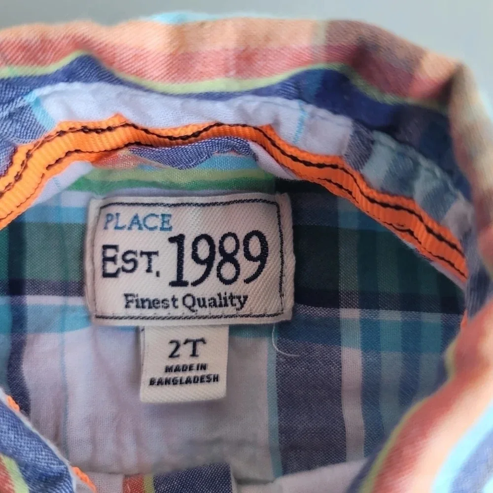 Lot of 2 PLACE Old Navy Blue Green Casual Shirts Button Down Cotton Sz 18-24 2T
